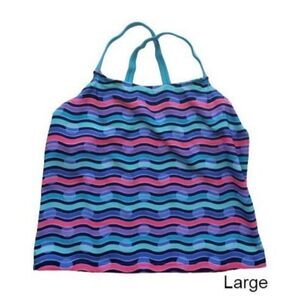 Girls Tankini Pink Blue Print Swimsuit Bathing Suit Top Large 10/12 NWT